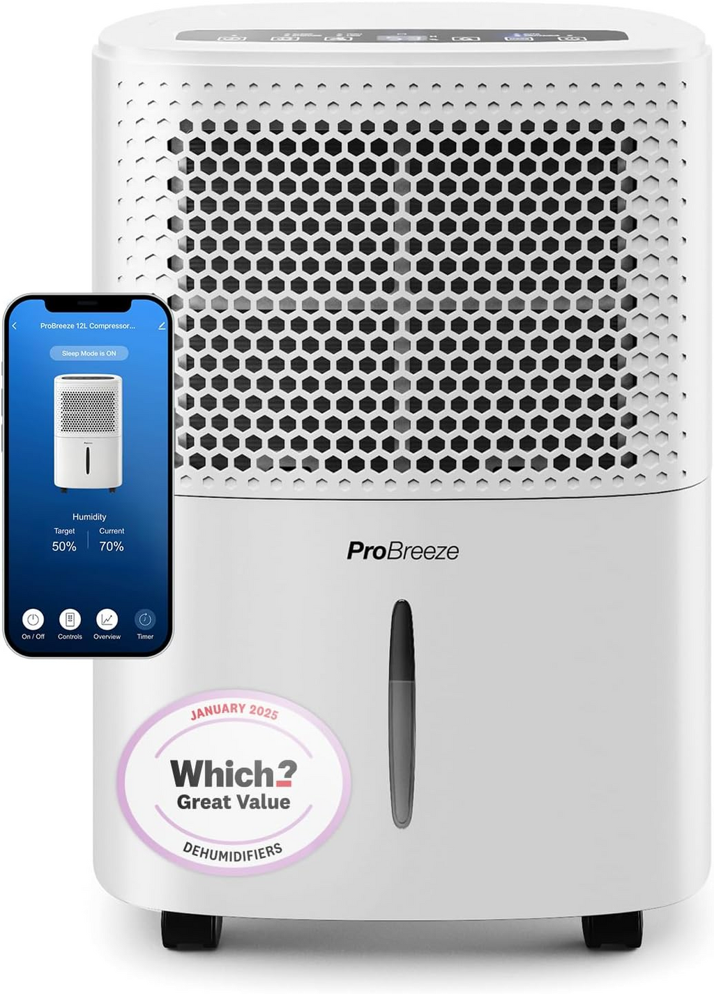 Pro Breeze 12L Low Energy Compact Dehumidifier with Automatic Humidity Sensor & Display