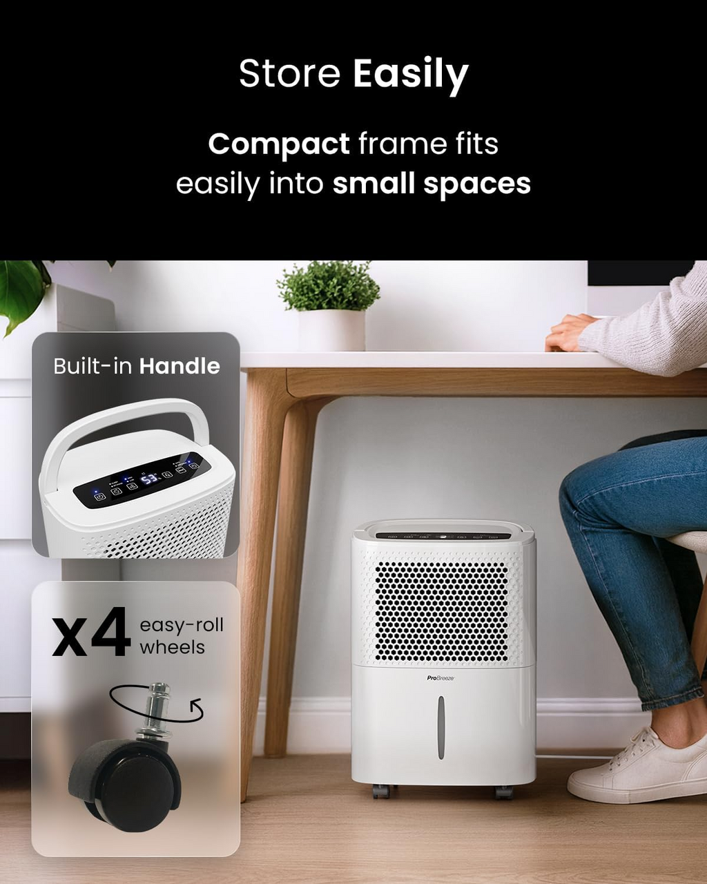 Pro Breeze 12L Low Energy Compact Dehumidifier with Automatic Humidity Sensor & Display