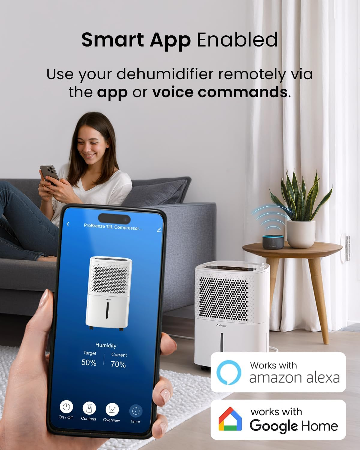 Pro Breeze 12L Low Energy Compact Dehumidifier with Automatic Humidity Sensor & Display