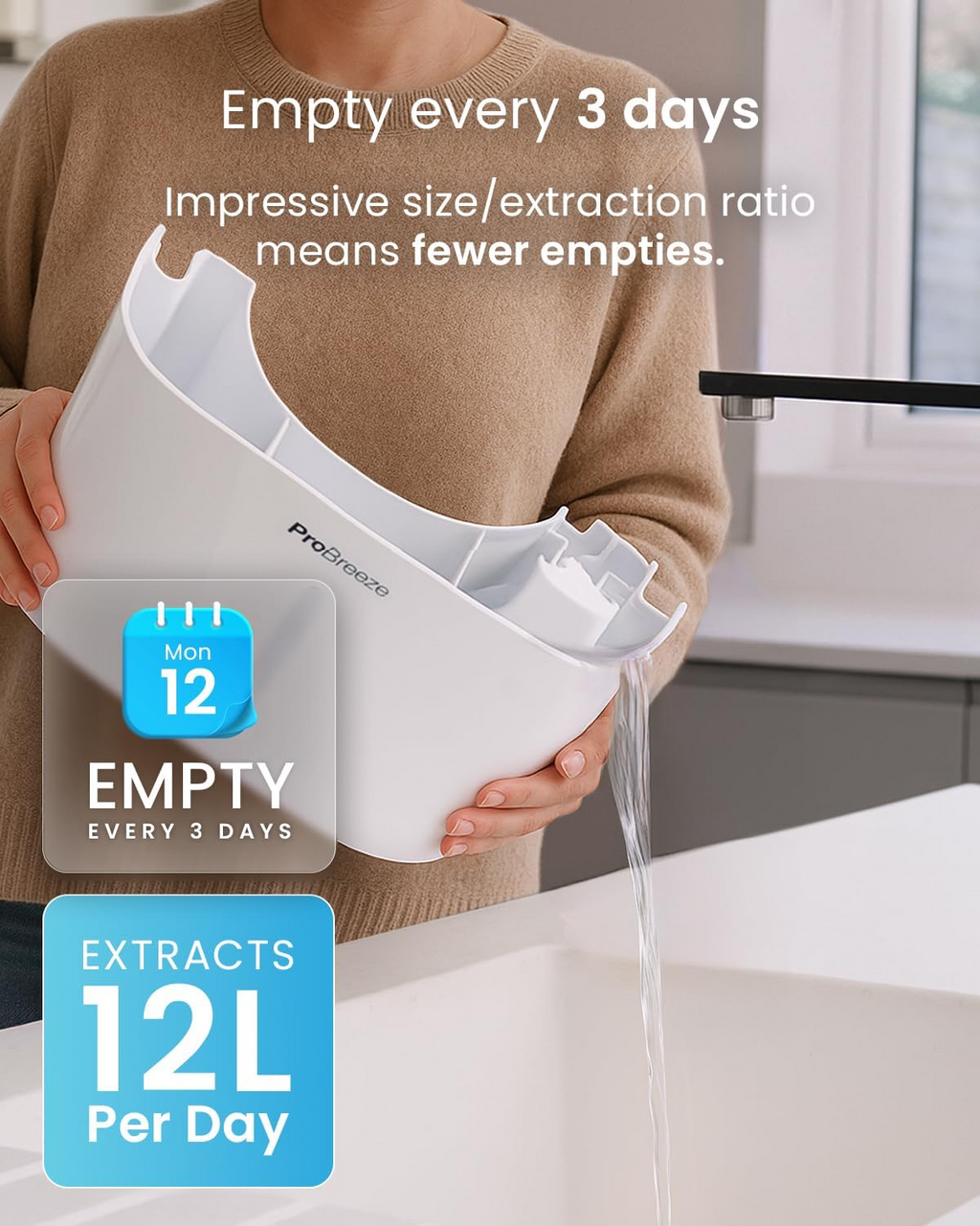 Pro Breeze 12L Low Energy Compact Dehumidifier with Automatic Humidity Sensor & Display