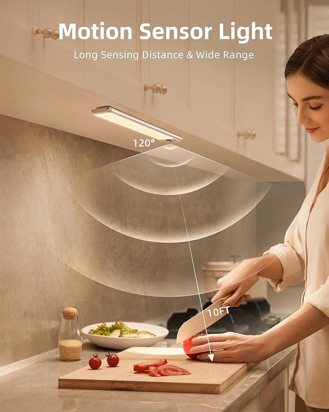 Wireless Motion Sensor Cabinet Lights - Rechargeable Dimmable Under Cabinet Lighting