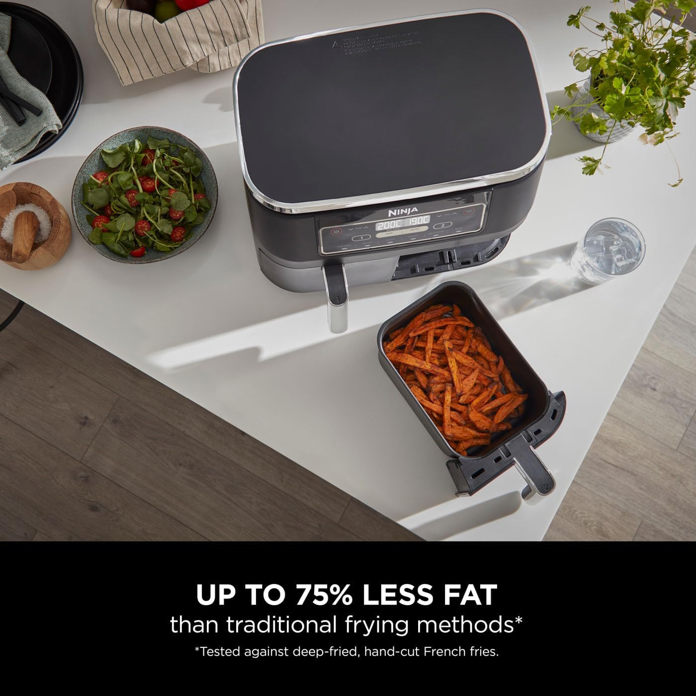 NinjaFoodi Dual Zone Digital Air Fryer, 2 Drawers, 7.6L, 6-in-1