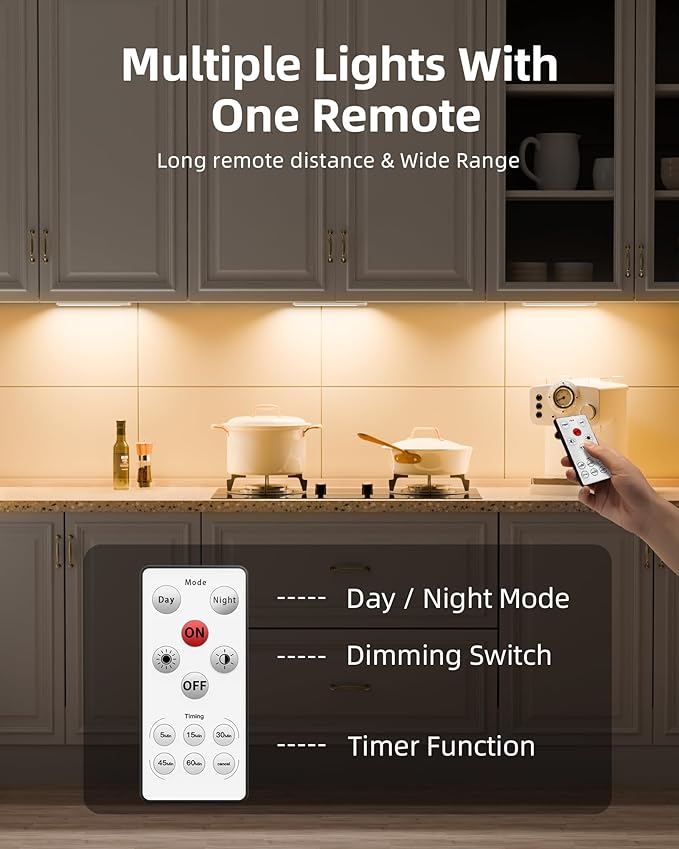 Wireless Motion Sensor Cabinet Lights - Rechargeable Dimmable Under Cabinet Lighting