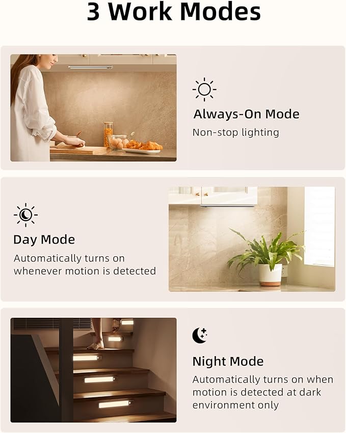 Wireless Motion Sensor Cabinet Lights - Rechargeable Dimmable Under Cabinet Lighting
