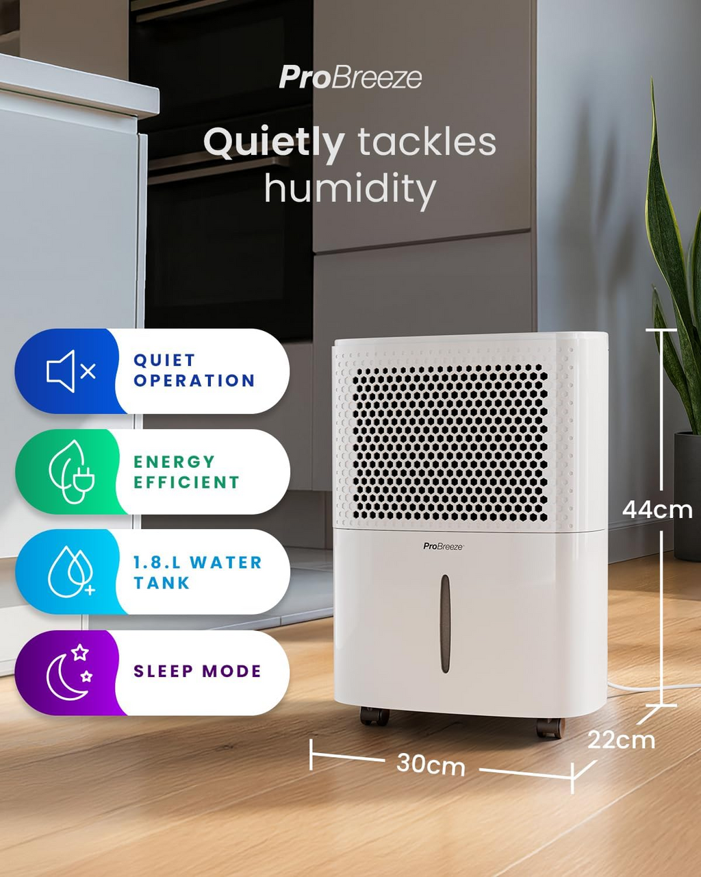 Pro Breeze 12L Low Energy Compact Dehumidifier with Automatic Humidity Sensor & Display