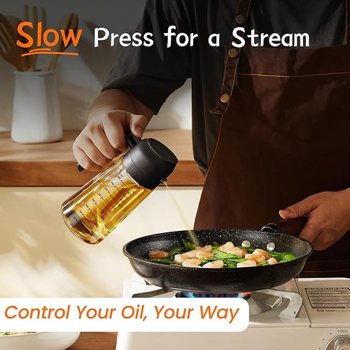 2-in-1 Oil Sprayer and Dispenser Bottle - Mess-Free Kitchen Oil Control