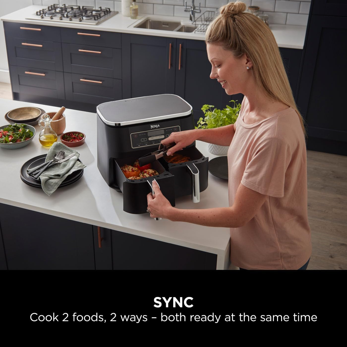 NinjaFoodi Dual Zone Digital Air Fryer, 2 Drawers, 7.6L, 6-in-1