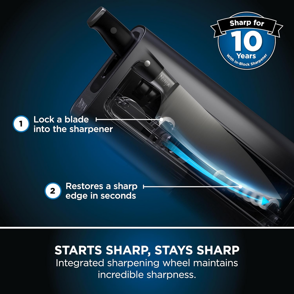 NinjaFoodi StaySharp Knife Block with Integrated Sharpener, 5-Piece Set