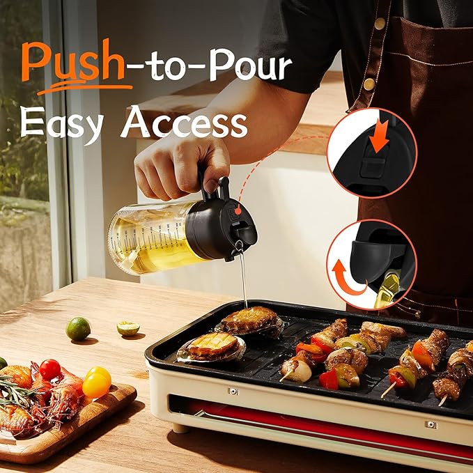 2-in-1 Oil Sprayer and Dispenser Bottle - Mess-Free Kitchen Oil Control