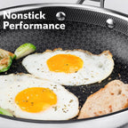 Non-stick frying pan cooking demonstration with effortless food release