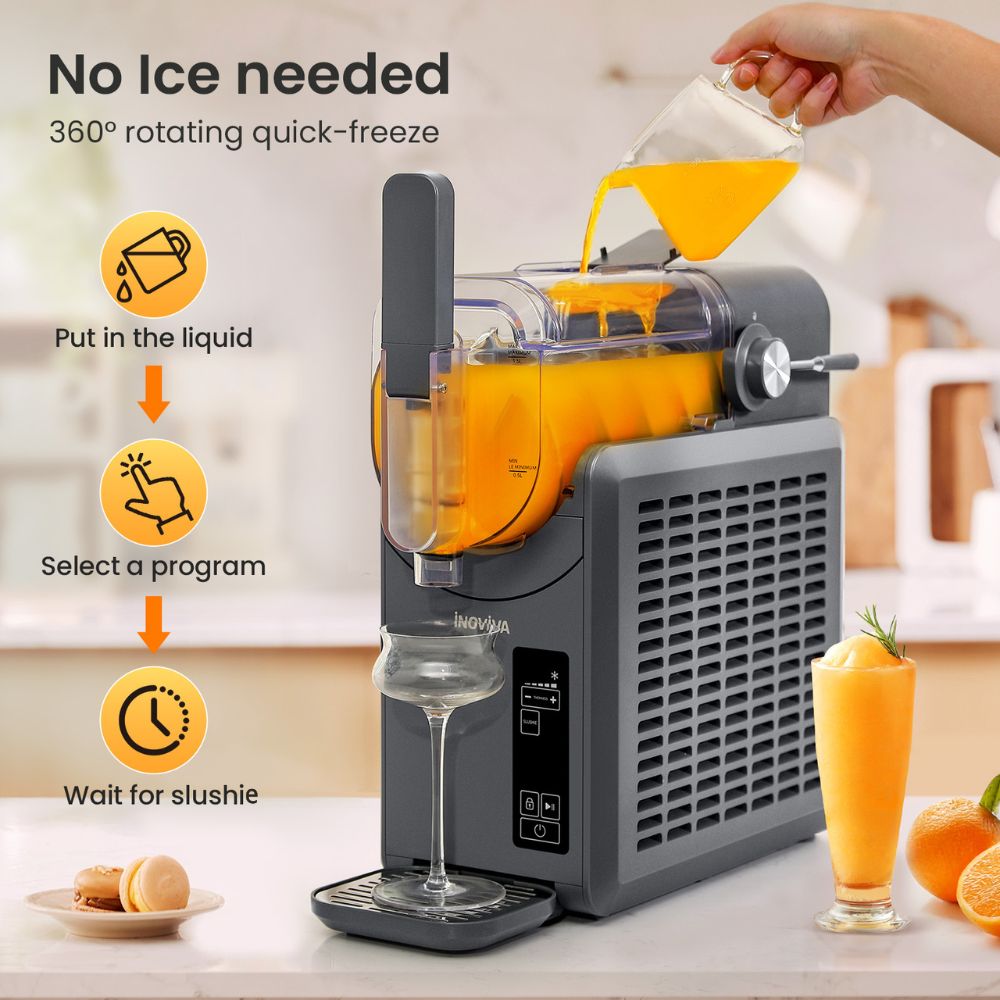 INOVIVA slushie machine multiple angle views showing compact design