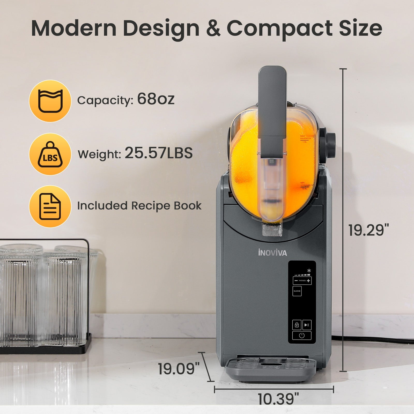 INOVIVA slushie machine dimensions and size comparison